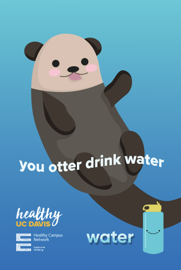 Water ambassador Otto Otter on signs around campus hydration stations