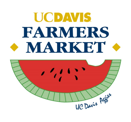 UC Davis Farmer's Market logo with image of a watermelon with a bite missing