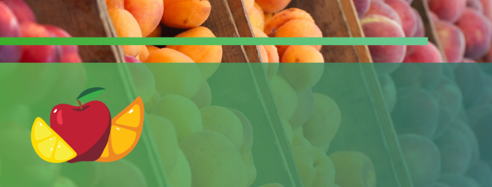 Farmers Market banner with logo and photo of fruits